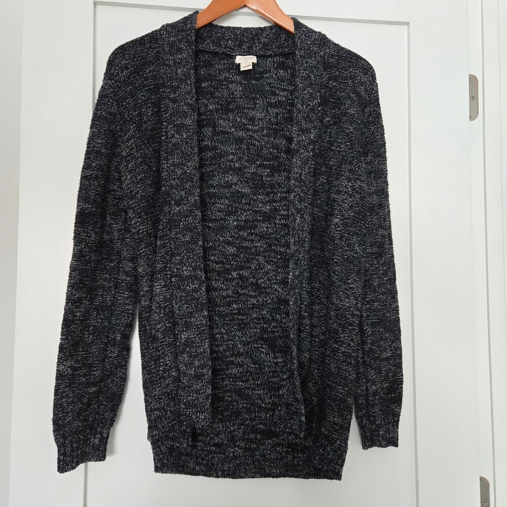 J. Crew Heathered Grey Open Knit Cardigan Sweater Cotton Blend